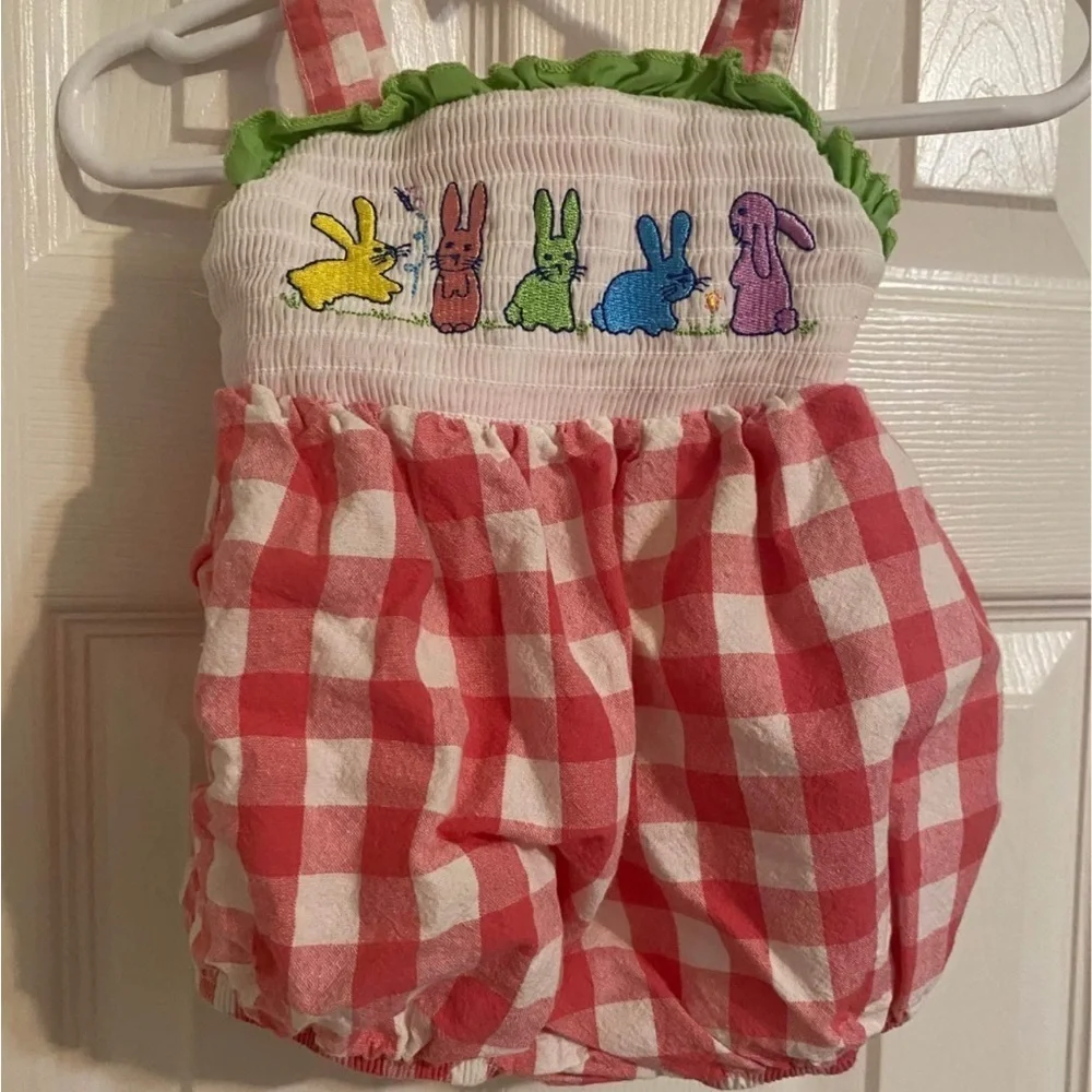 Smocked Gingham Bunny Bubble Romper